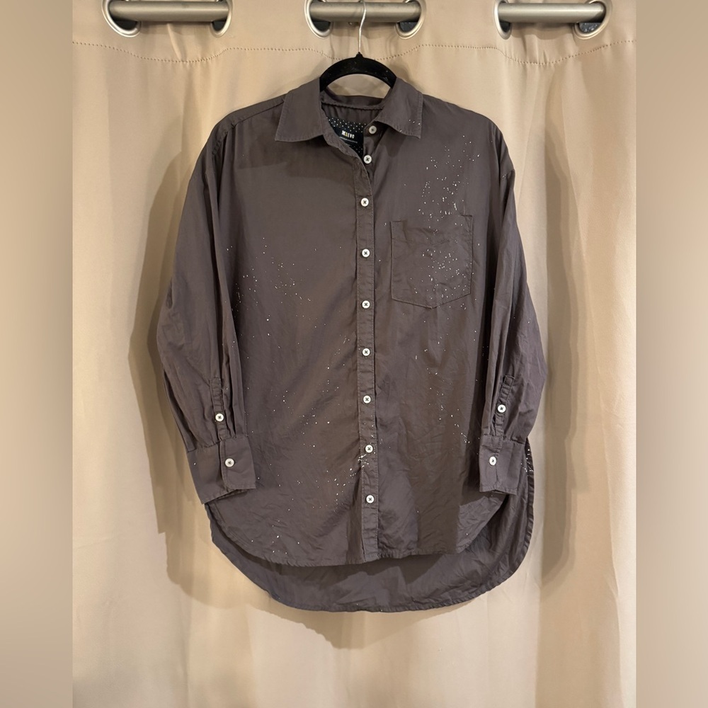 Anthropologie Maeve Charcoal Gray Button-Down Shirt with Subtle Speckle